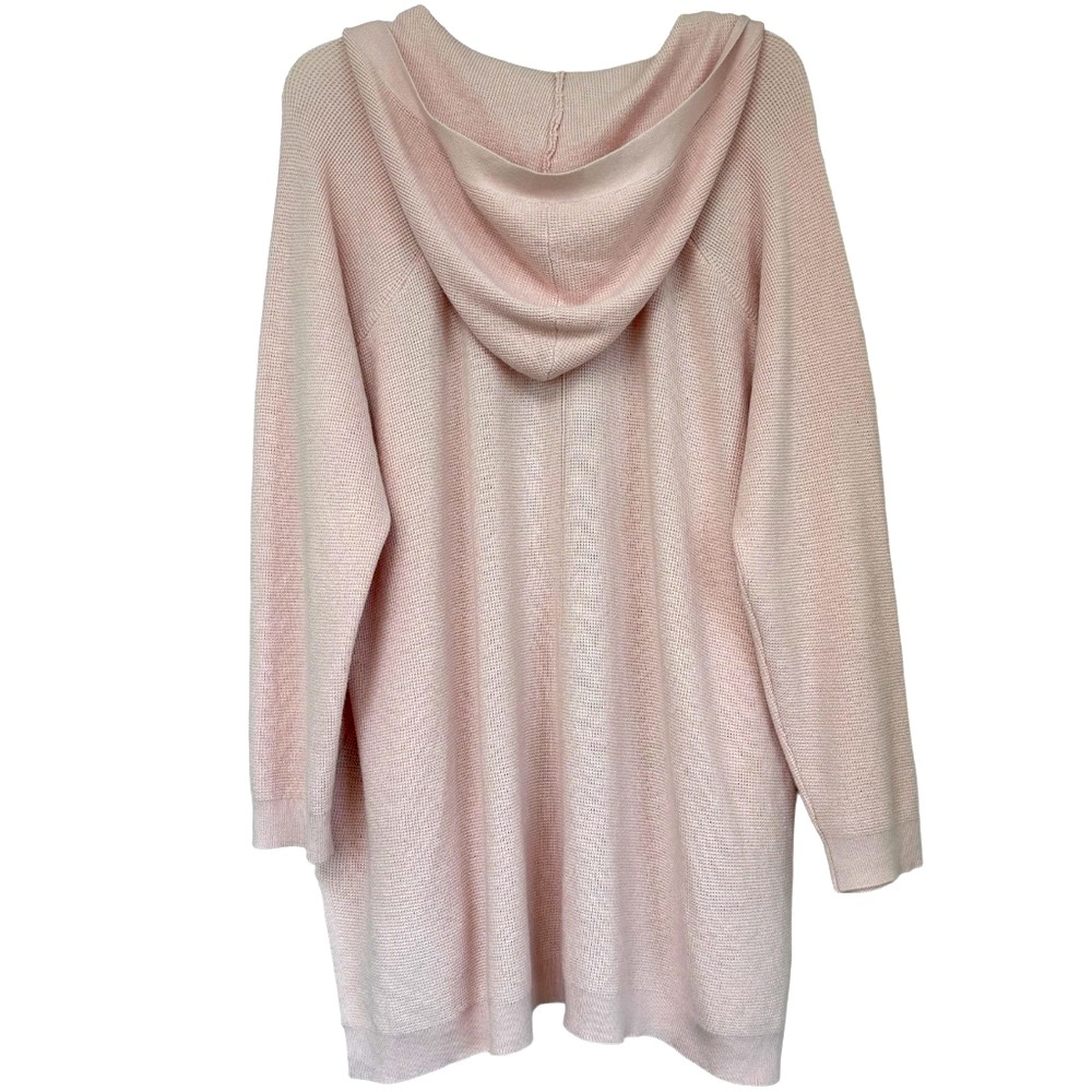 Hooded Cardigan Duster Textured Knit Sweater Soft Rose Blush Pink Size 2XL - Picture 2 of 16